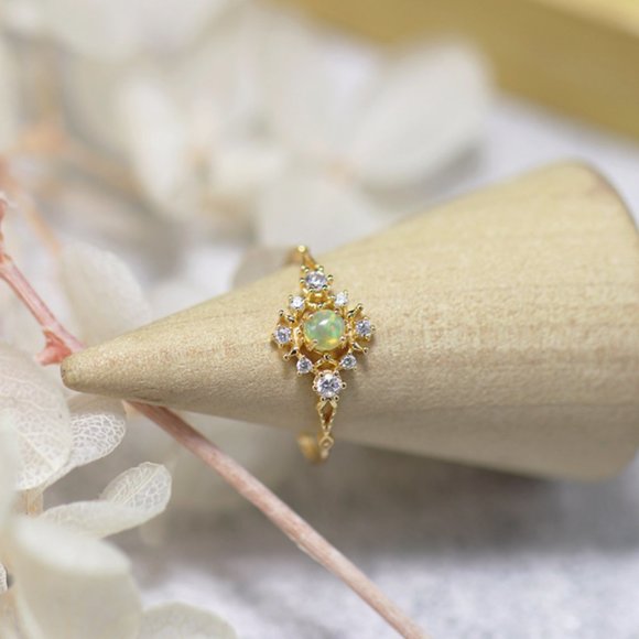Gold Vermeil Genuine Opal Stone Dainty Ring for her Natural Opal Stone Ring 7 - Picture 5 of 10